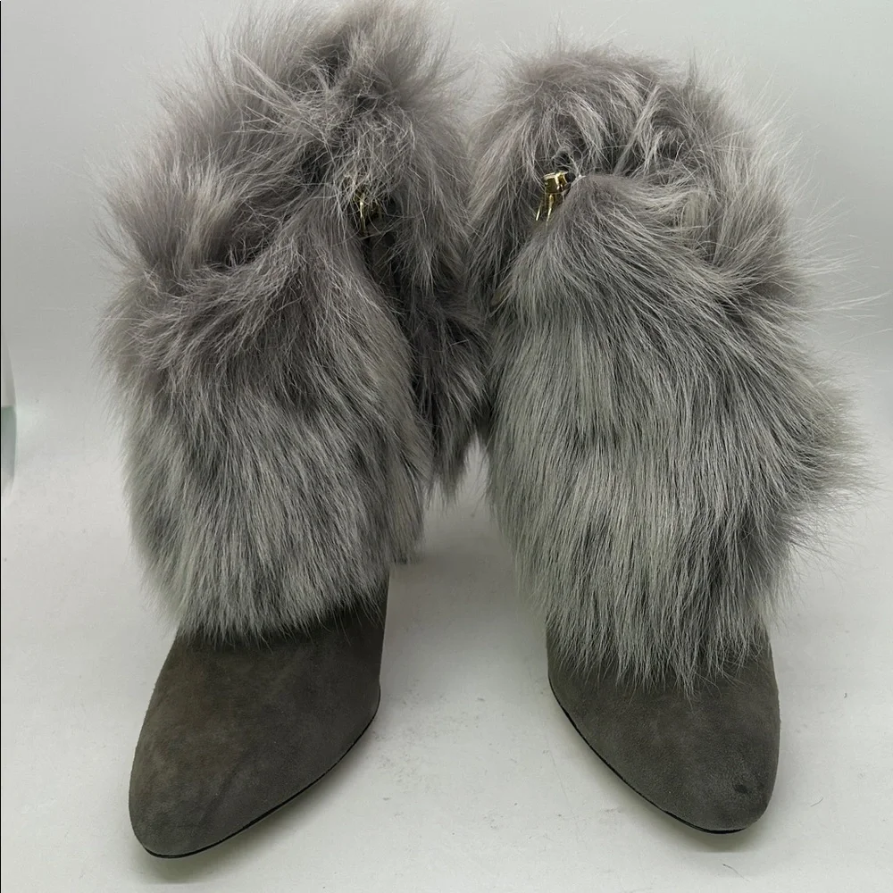 Bettye Muller Gray Fur-Trimmed Ankle Booties Boots Shoes **Size 35.5/US 5.5**🌸🌸 - Picture 2 of 8